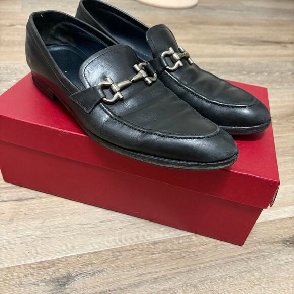 Salvatore Ferragamo Muller Nero Calf Black Leather Dress Shoes Size 10 - Picture 1 of 9